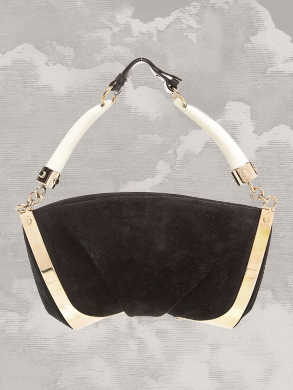 YVES SAINT LAURENT by Tom Ford S/S 2004 Double Horn Frame Black Suede Bag Y2K